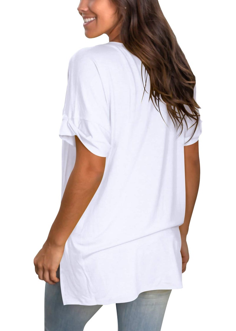 SAMPEEL Womens Plus Size Tops Short Sleeve V Neck T Shirts Loose Fit Summer White XXL - Image 3